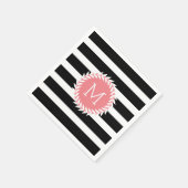 モノグラムブラック&ホワイトストライプリース スタンダードカクテルナプキン (角)