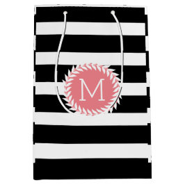 モノグラムブラック&ホワイトストライプリース ミディアムペーパーバッグ