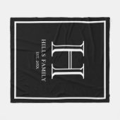 モノグラムブラック&ホワイトファミリー名 フリースブランケット (正面(横))