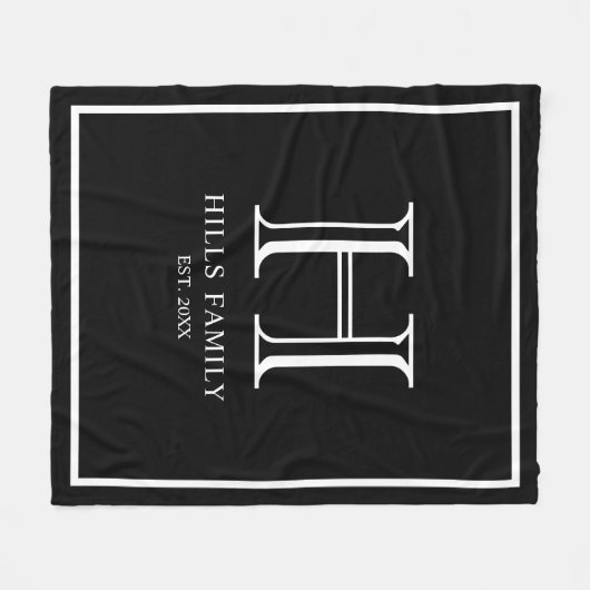 モノグラムブラック&ホワイトファミリー名 フリースブランケット (正面(横))