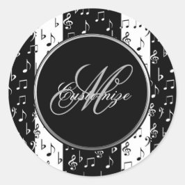 モノグラムブラック&ホワイトミュージカルストライプステッカー ラウンドシール