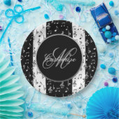 モノグラムブラック&ホワイトミュージカルストライププレート ペーパープレート (パーティー)