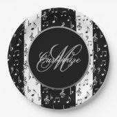 モノグラムブラック&ホワイトミュージカルストライププレート ペーパープレート (正面)