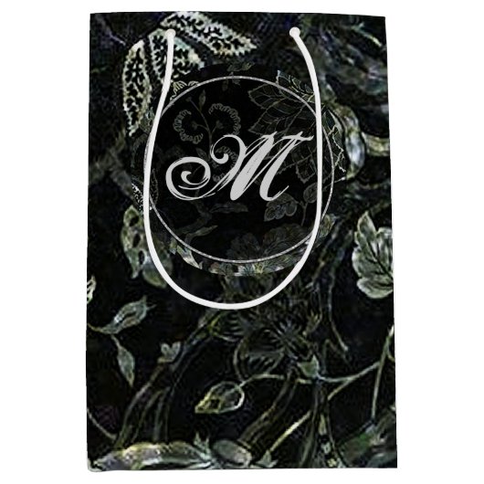 モノグラムブラック&ホワイトヴィンテージフローラ抱き枕 ミディアムペーパーバッグ (正面)