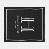 モノグラムブラック&ホワ結婚イトのカップル名 フリースブランケット (正面(横))