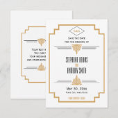 モノグラムブラック、金ゴールドとホワイトアールデコ結婚ズ セーブザデート (正面/裏面)