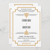 モノグラムブラック、金ゴールドとホワイトアールデコ結婚ズ 招待状 (正面/裏面)