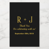 モノグラムブラック&金ゴールドサンキュー結婚ズミニ ワインラベル (シングルラベル)