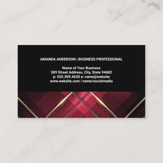 モノグラムブラック |金ゴールドトリム |赤ストライプ色 名刺 (裏面)