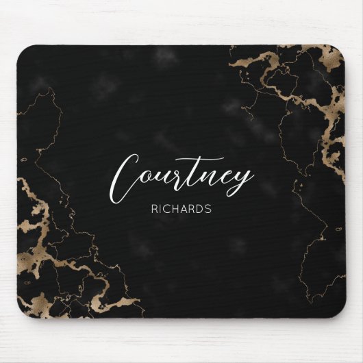 モノグラムブラック&金ゴールドマーブルエレガントフォント名 マウスパッド (正面)