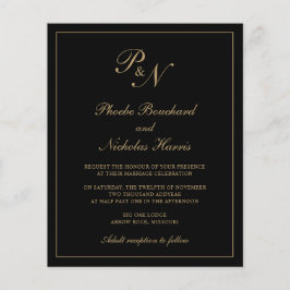 モノグラムブラック&金ゴールド予算結婚式招待状