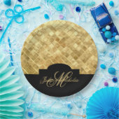 モノグラムブラック&金ゴールド50周年記念プレート ペーパープレート (パーティー)