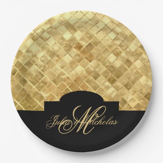 モノグラムブラック&金ゴールド50周年記念プレート ペーパープレート (正面)
