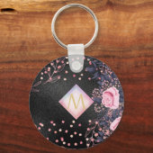 モノグラムブラックROSEGOLDピンクメタリックグリッターガール キーホルダー (正面)