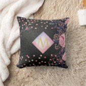 モノグラムブラックROSEGOLDピンクメタリックグリッターガール クッション (ブランケット)