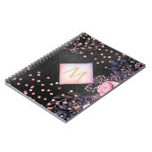 モノグラムブラックROSEGOLDピンクメタリックグリッターガール ノートブック (左側)