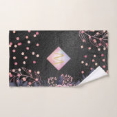 モノグラムブラックROSEGOLDピンクメタリックグリッターガール ハンドタオル (ハンドタオル)