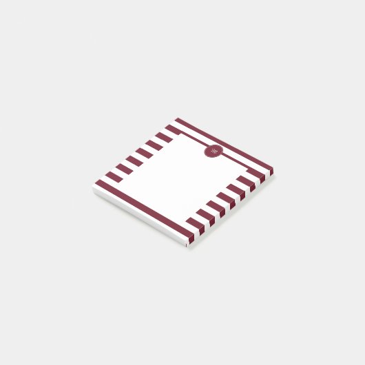 モノグラムブルゴーニュと白ストライプ色のパターン ポストイット (アングル)