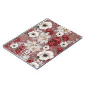 モノグラムブルゴーニュバラピンクフローラルパターン ノートブック (左側)