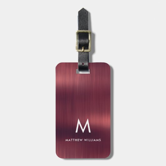モノグラムブルゴーニュフェイクブラシ仕上げ金属鋼 ラゲッジタグ (正面縦)