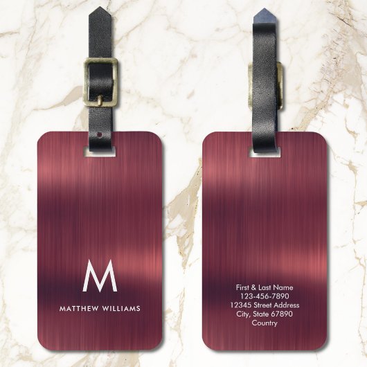 モノグラムブルゴーニュフェイクブラシ仕上げ金属鋼 ラゲッジタグ