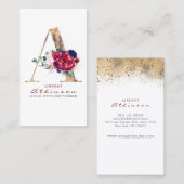 モノグラムブルゴーニュ金ゴールドとネイビーブルーフローラ 名刺 (正面/裏面)