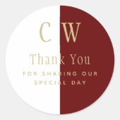 モノグラムブルゴーニュ金ゴールド結婚式の引き出物抱き枕 ラウンドシール (正面)