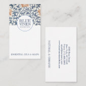 モノグラムブルーつる植物ピンク花クラフトパーソン 名刺 (正面/裏面)