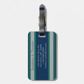 モノグラムブルーとグリーンスポーツストライプズ ラゲッジタグ (裏面縦)