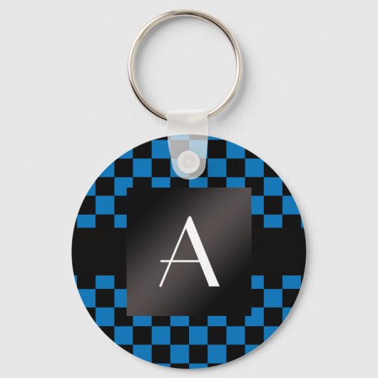 モノグラムブルーとブラック市松模様にの キーホルダー (正面)