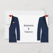 モノグラムブルーとホワイトゲイウェディングRSVPカード 出欠カード (裏面)