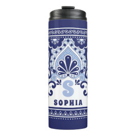 モノグラムブルーと白メキシコのタラベラのタイル タンブラー