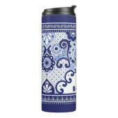 モノグラムブルーと白メキシコのタラベラのタイル タンブラー (回転左)