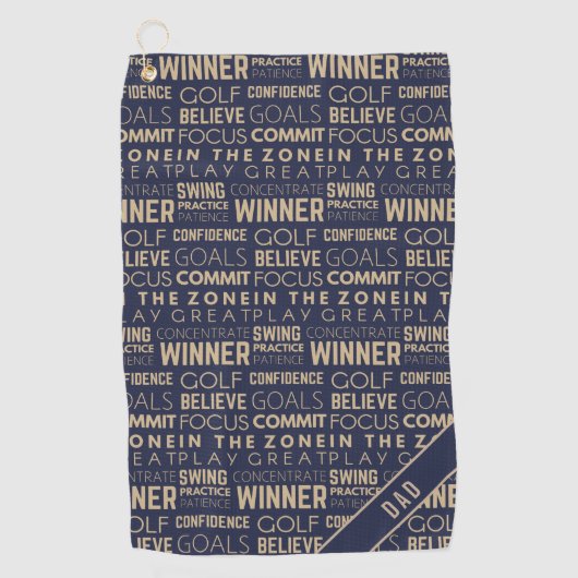 モノグラムブルーと金ゴールドゴルファー勝者のゴルフタオル ゴルフタオル (正面)