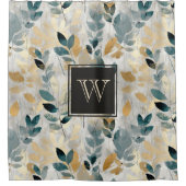 モノグラムブルーと金ゴールドボホブランチ シャワーカーテン (正面)