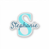 モノグラムブルーアクアパーソナライズされた シール (正面)