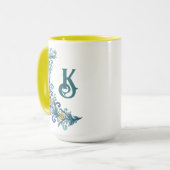 モノグラムブルーイエローホリデー マグカップ (正面左)