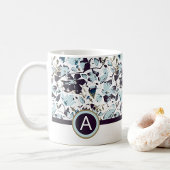 モノグラムブルーウォーターカラーフローラ コーヒーマグカップ
