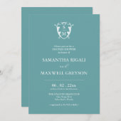 モノグラムブルーカップルウェディングシャワー招待状 招待状 (正面/裏面)