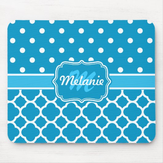 モノグラムブルークローバー格子水玉模様 マウスパッド (正面)