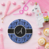 モノグラムブルーグリッター体操ハート ペーパープレート (パーティー)