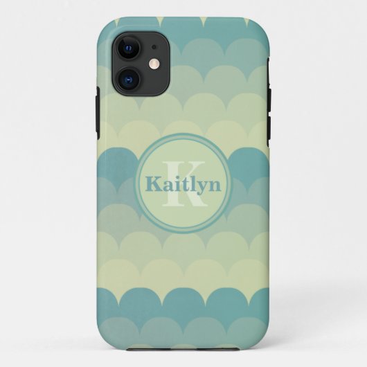 モノグラムブルーグリーン波パターン Case-Mate iPhoneケース (裏面)