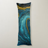 モノグラムブルーグリーン金ゴールド抽象芸術マーブル ボディピロー (裏面 (縦))