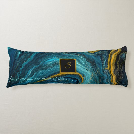 モノグラムブルーグリーン金ゴールド抽象芸術マーブル ボディピロー (正面)