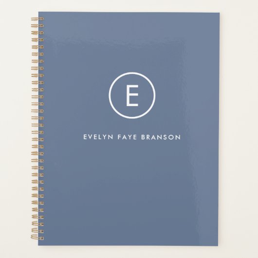 モノグラムブルーグレーミニマルシンプルリストイニシャル名 プランナー手帳 (正面)