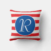 モノグラムブルーサークル |赤と白のストライプ クッション (裏面)