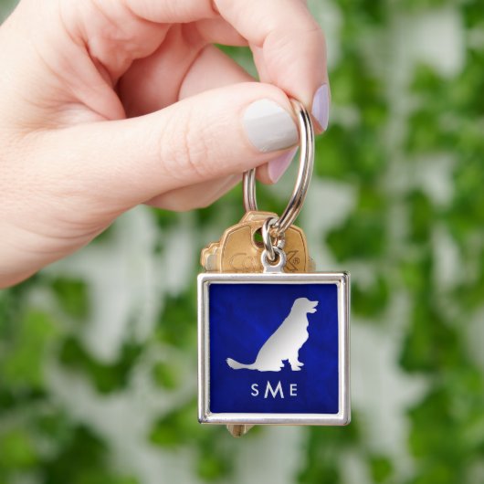 モノグラムブルーシルバーゴールデンレトリバー キーホルダー (手)