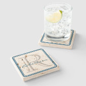 モノグラムブルースクエアコースター ストーンコースター (横)