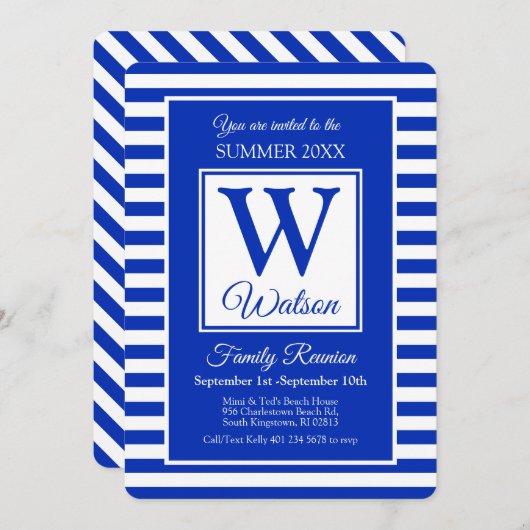 モノグラムブルーストライプ懇親会サマーファミリー 招待状 (正面/裏面)
