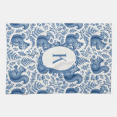モノグラムブルーチノワセリーリスの森 キッチンタオル (横)